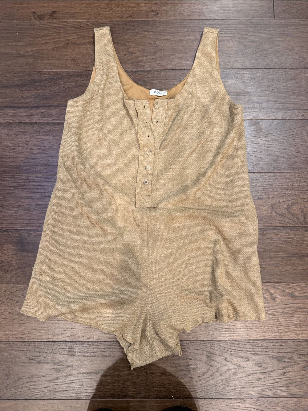 KORI Knit Romper Camel Tan Button Front Sleeveless Size Small - C61-117